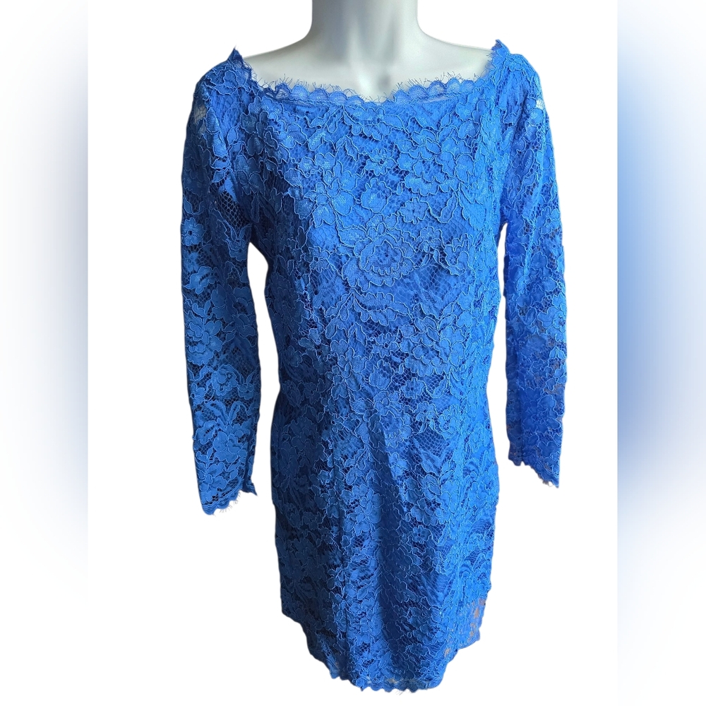 NWT Madison Marcus Blue Lace Knee Length Dress Size S